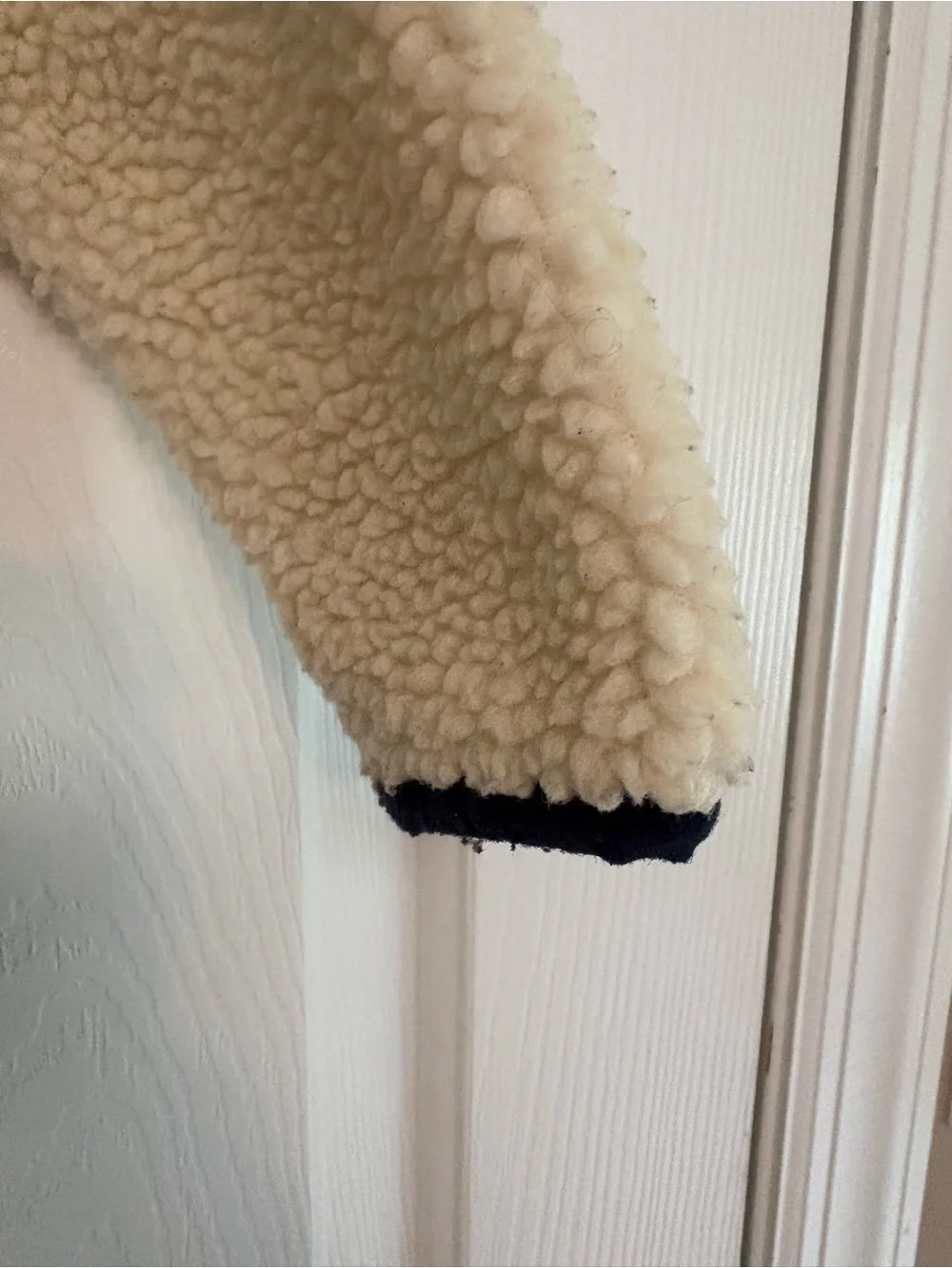 Crewcuts Cream Sherpa Jacket with Navy Trim